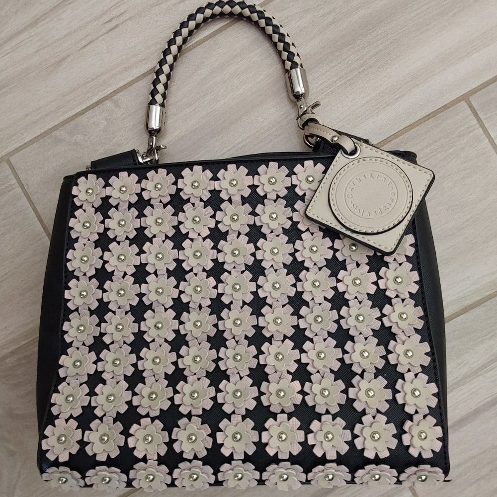 Catherine Malandrino NWOT Black/Beige Faux Leather Crossbody Satchel Tote.